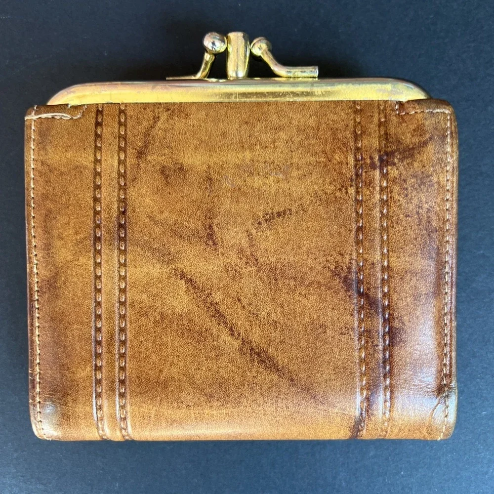 VTG Di Lido Ranchero Cowhide Leather Men's Bifold Wallet Double Kisslock Brown